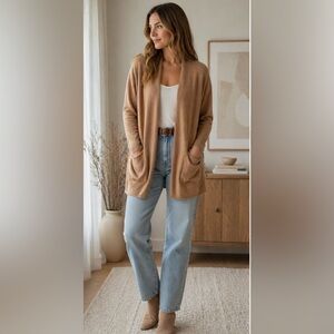 Bellina 100% Cashmere Cardigan | Made in Italy | Open Front Camel Sweater | NWT